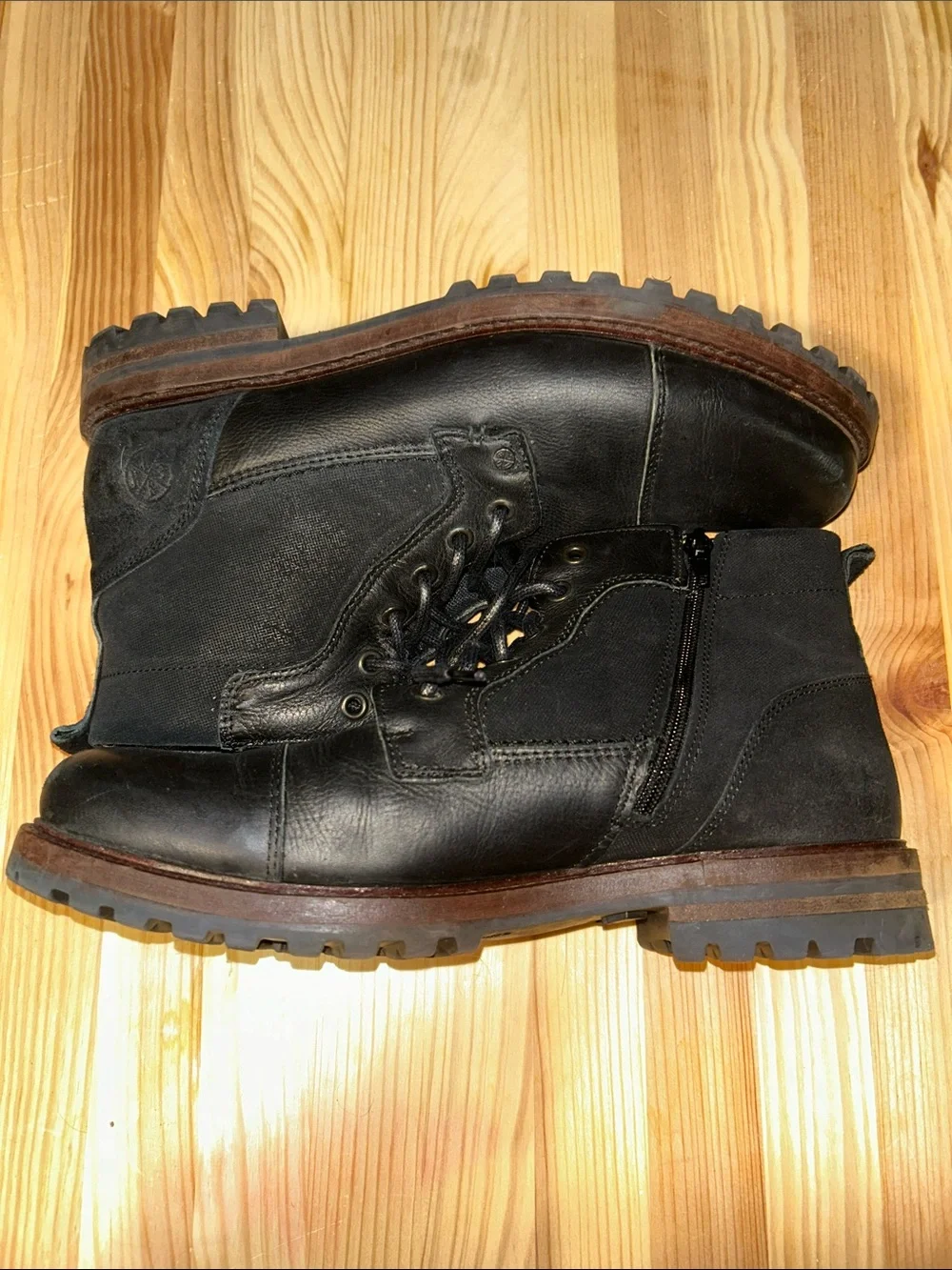 Men's Black Lace-Up Side-Zip Leather Boot